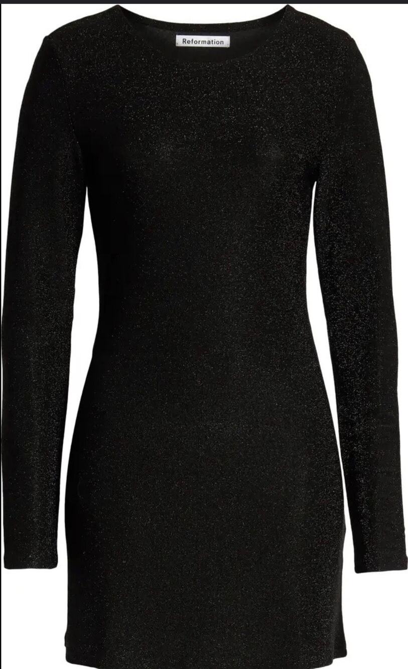 Reformation Mini Dress Radford Black Metallic Long Sleeve